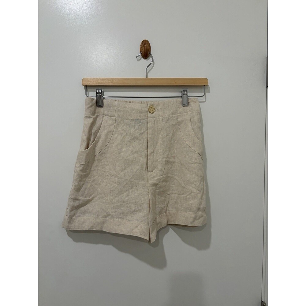 House of Harlow 1960 Oatmeal Linen Blend High Waist Shorts Beige Womens S